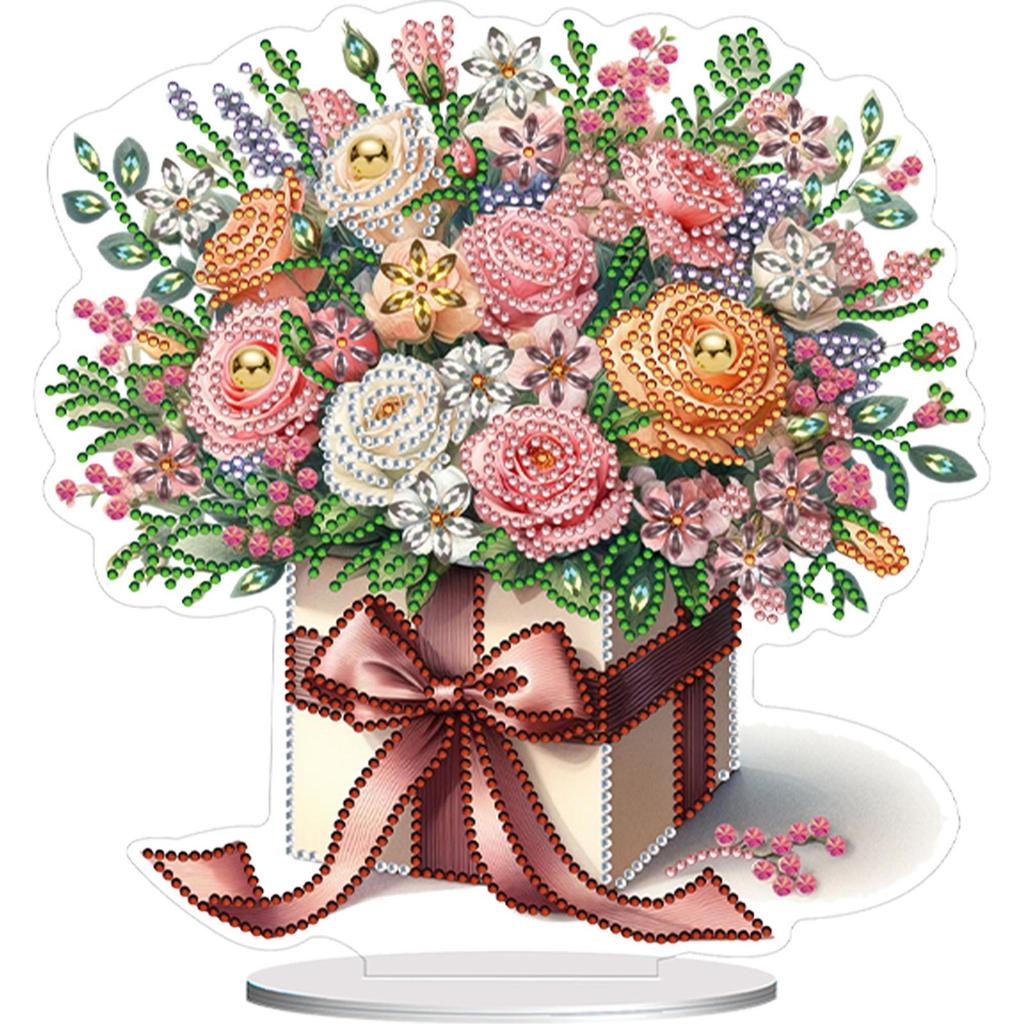 2D/Flat Flower DIY Diamond Painting Desktop Ornaments Kit 5D DIY Diamond Art Tabletop Decorations for Home Office Desktop Decor