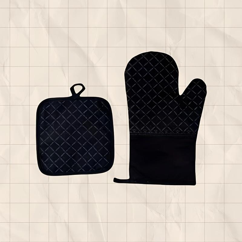 2-piece Set of Pure Cotton Silicone Insulated Gloves, Baking Oven Heat-resistant Gloves+flowerpot Holder Combination