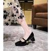 Mary Jane women's shoes thick heel one-word strap high heels new red wedding shoes medium heel pearl square head single shoes