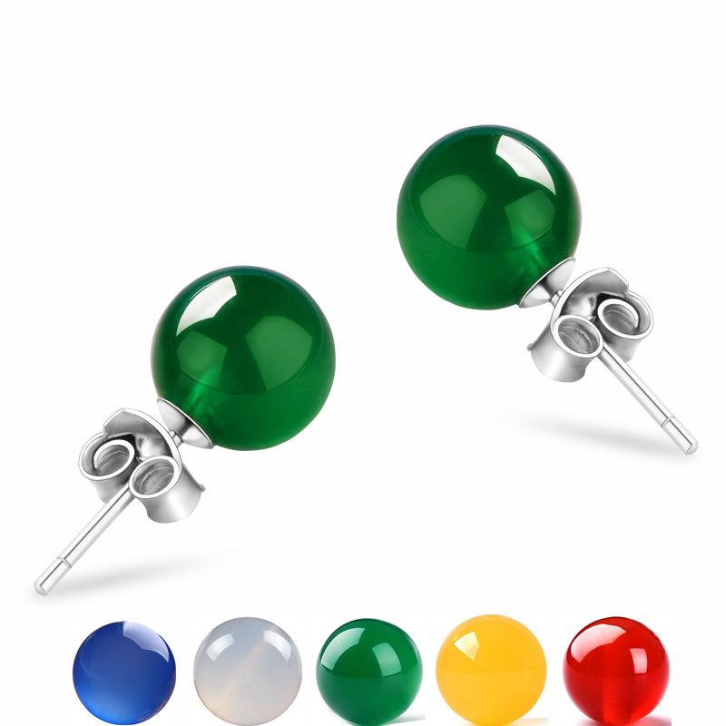 

Серьги-подвески из серебра 925 пробы с агатовыми бусинами, винтажный красный и зеленый халцедон 8MM Red Agate Studs (with Rubber Earring Back)