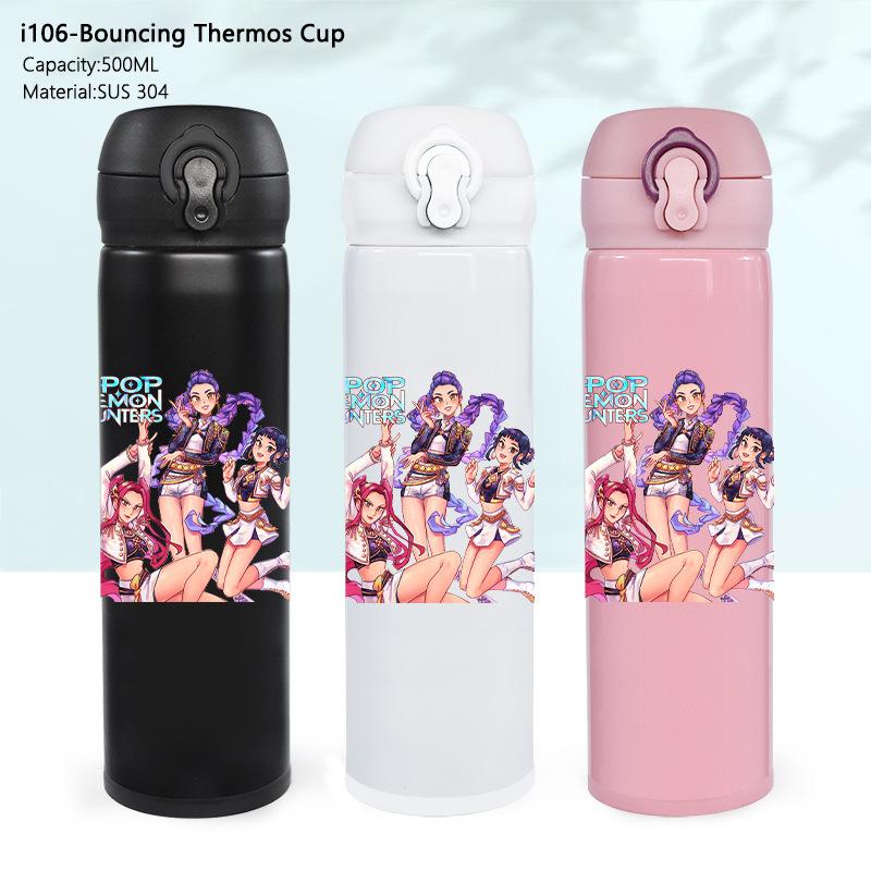 Stainless Steel Bouncing Thermos Cup KPOP Demon Hunter Girl Water Cup Shaga Male Ghost Sports Cup Car