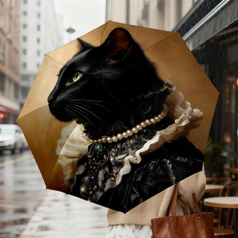 1pc Cat Portrait Automatic Folding Umbrella, Heavy Duty 8 Rib Iron Frame, Suitable for Travel, Daily Use, Birthday, Decor Gift M0104071