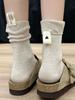 Spring And Autumn Heel Cloth Label Calf Socks Thick Thread Knitted Vertical Strips Solid Color Slack Versatile Stacking Socks Women