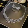 Graceful 2Pcs White CZ Zircon Necklace Set Brides High Quality Fine Jewelry Women  Wedding Engagement Accessory