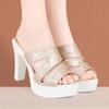 11cm Kleine Größe 32-43 Elegant Floraler Druck Block Hohe Absätze Schuhe Plateau Pantoletten 2025 Sommer Damen Hausschuhe Büro Model