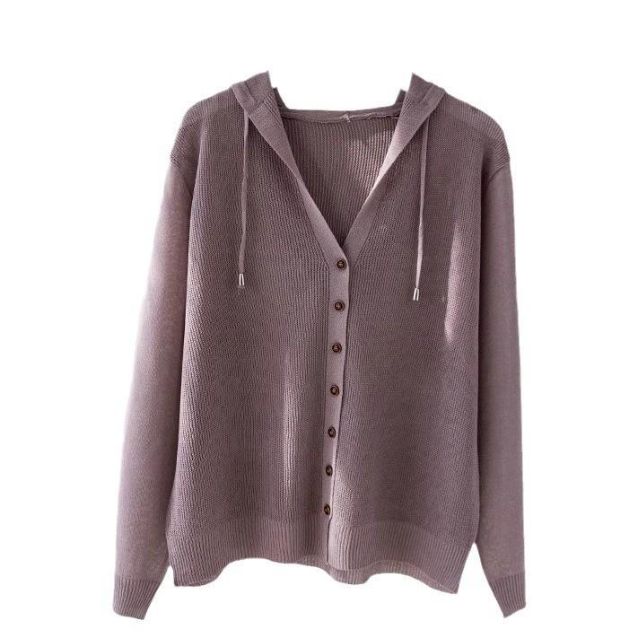 Ice Silk Knitted Cardigan Women's Coat Hooded Lace Up Sun Protection Jacket Shawl Spring and Summer Thin Style Solid Color Loose Fit