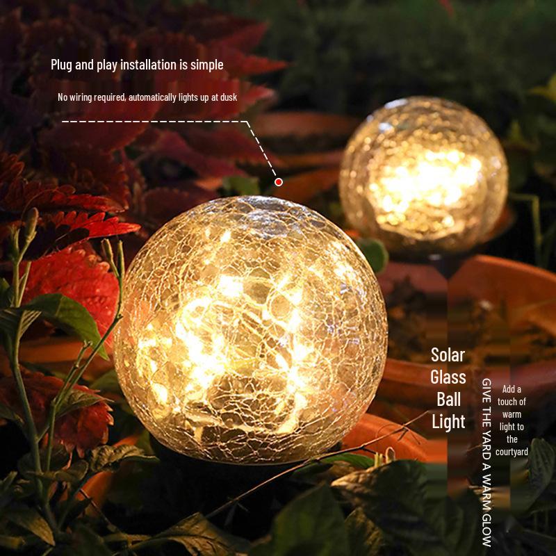 

Solar LED Crackle Glass Sphere Stake Light Waterproof Outdoor Garden Decoration 20 Warm Lights (Small 10cm)
