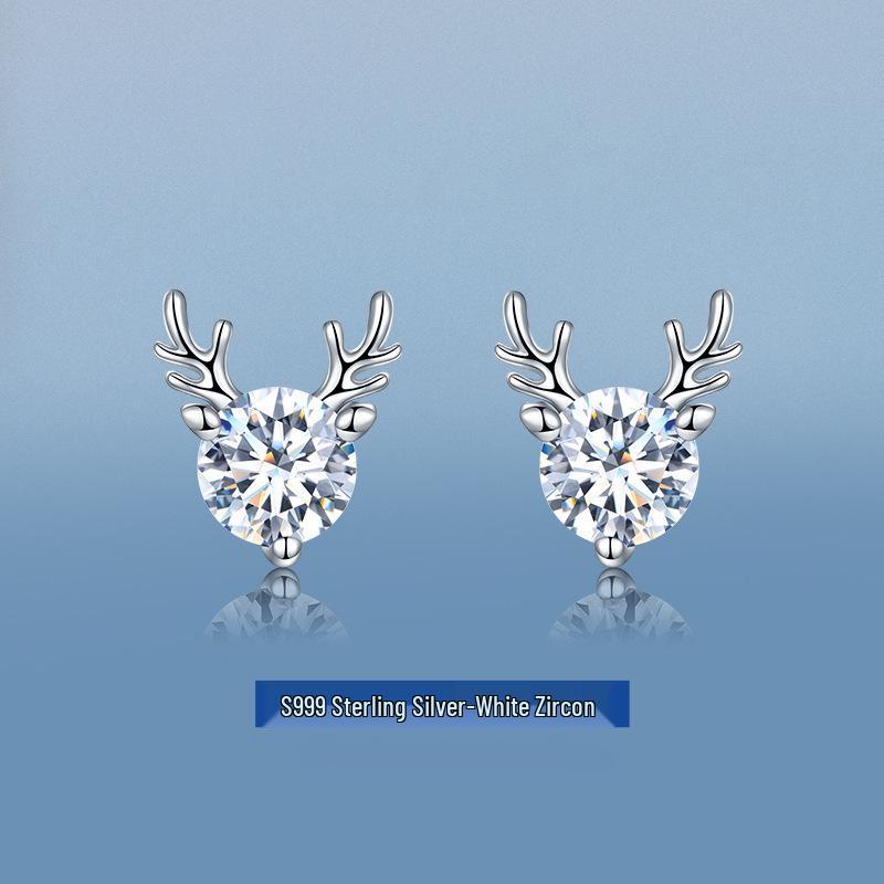 

Deer Antler Sterling Silver Stud Earrings - Trendy Christmas & New Year Gift for Women 99.9% Pure Silver