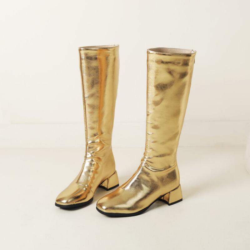 

Осень и зима полусапожки на среднем каблуке больших размеров с круглым носком европейского и американского стиля на резиновой мягкой подошве с круглым носком на квадратном каблуке из новой кожи b 39 золотой