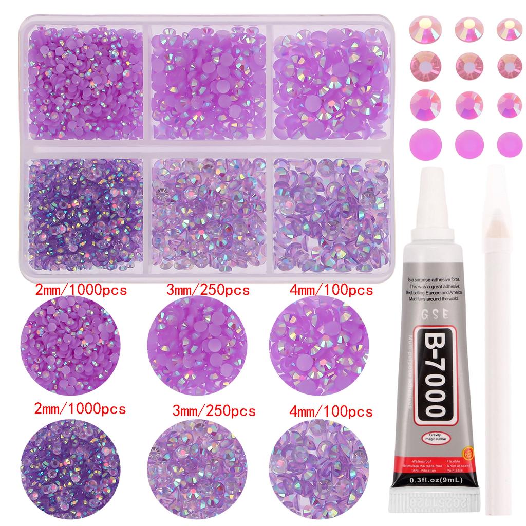 2/3/4mm Mix Size Sparkling Resin Imitate Diamond 2700pcs Smooth Back Adhesive Rhinestones Nail Art Fabrics with Diamond Pen Glue