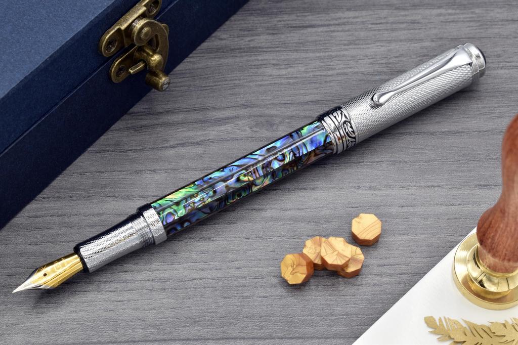Xezo Maestro Fountain Medium Paua Chrome Limited Serial Pen, Nib, Shell, Plated, Handmade, Edition, Numbered.