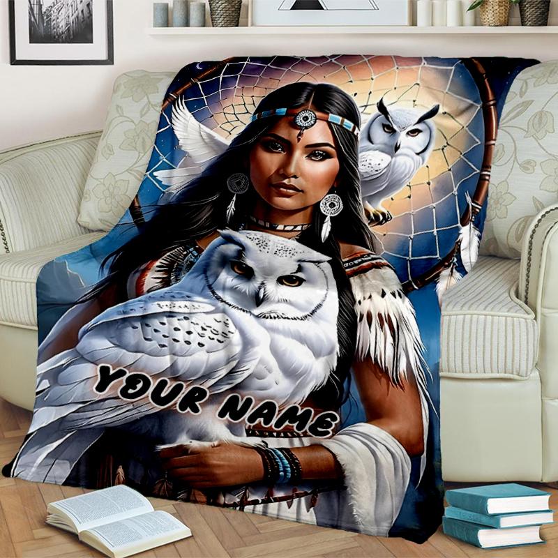 1PC Custom Name Dreamcatcher Spirit Connection flannel blanket versatile,all-season throw suitable for the living room,bedroom,camping,travel,and gift