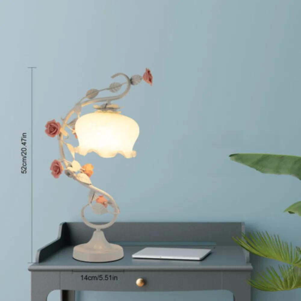 110V E26 Green Flower Petal Table Lamp Bedroom Rose Holder Night Light Glass Lampshade Indoor Lighting Fit 3-5m² Area