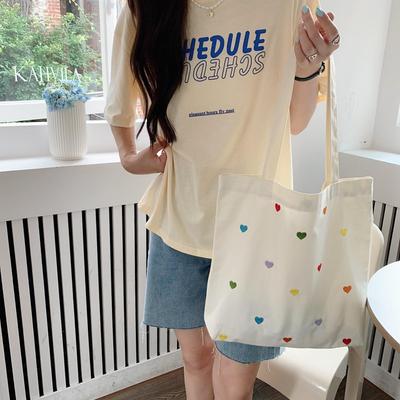 Dámská literatura Small Heart Print Canvas Bag Elegantní jednoduchá kabelka Tote Bag