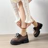 Round Head Women's Platform Small Leather Shoes, Lace-up Thick Heel Height-increasing Single Shoes