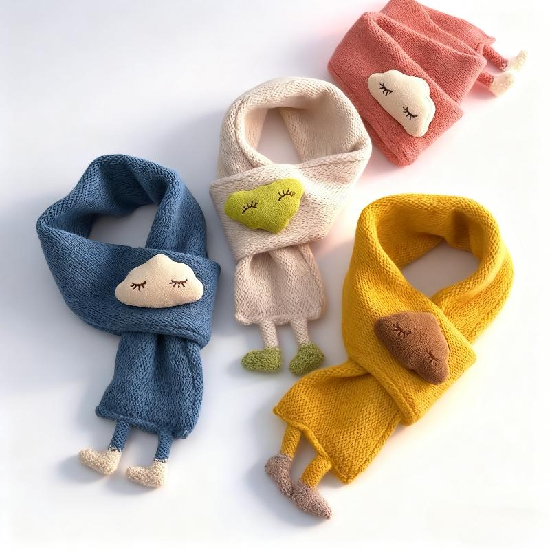 Cute 3D Cloud Doll Knitted Scarf For Kids Winter Warm Neck Warmer For Boys Girls Age 1-5 Years