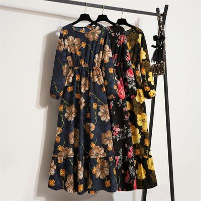 Spring Summer Fashion Floral Printed Full Sleeve O-neck Casual Dress Women Bohemian Party Long Dress Maxi Dresses