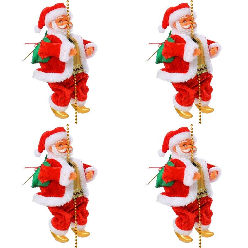 4X Santa Claus Climbing Beads Electric Climb Up And Down Climbing Santa With Light And Music Decorations White Face