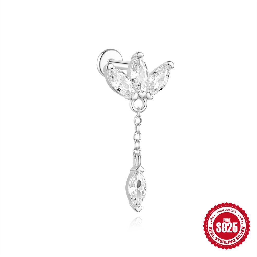 

S925 Tremella Decoration Женские серьги-гвоздики из стерлингового серебра с простым темпераментом и маленьким цирконием с плоским дном Серьги-подвески с темпераментом