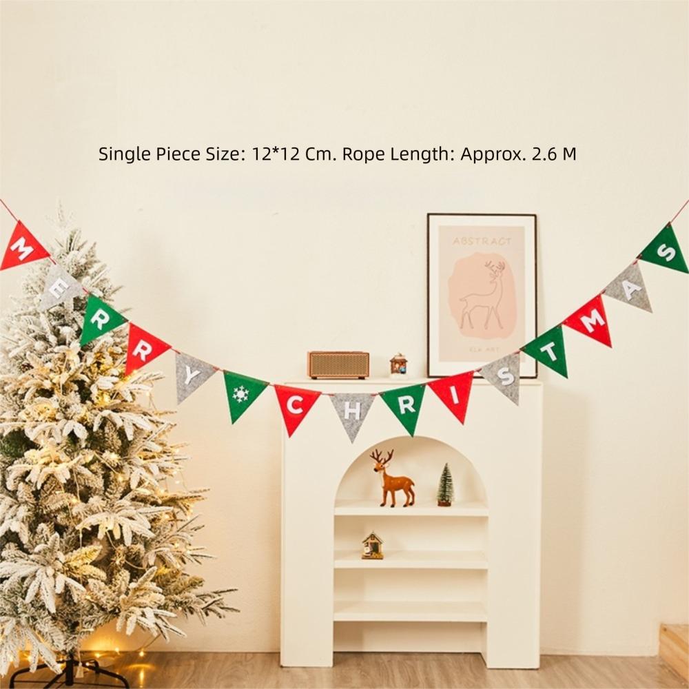Felt Christmas Banner Elk Design Red Green Xmas Pull Flag Santa Design Hanging Ornament Party Banner New Year Party