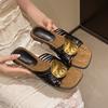 Fashion Fashion Square Toe Open Toe Slippers New Women's Metal Buckle Slip-on Soft Slip-proof Square Heel Roman Flip-flops