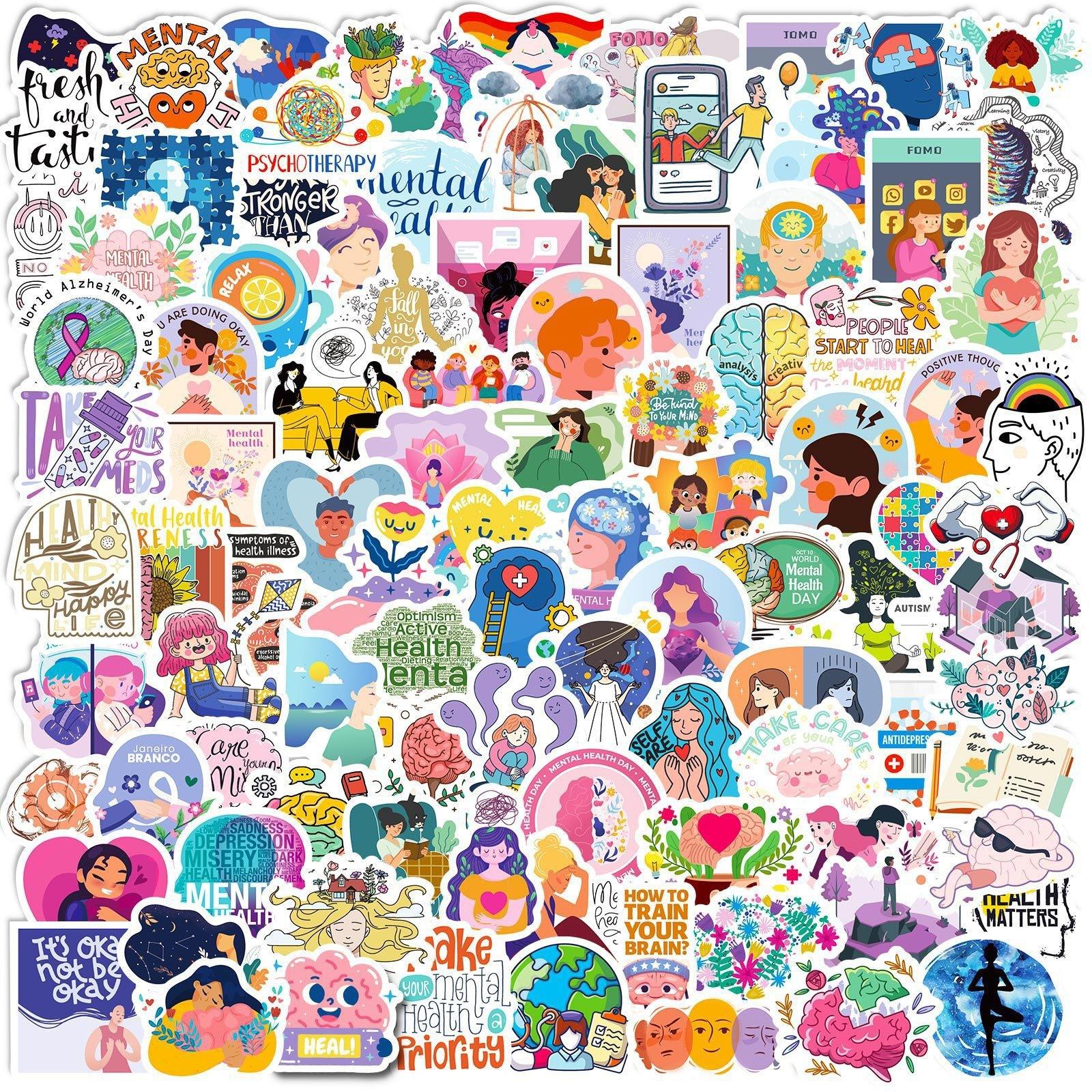 

100 Наклеек маленького размера 4 см для вдохновения и психологической терапии, мультяшные наклейки с девочкой-дудлом для ментального здоровья