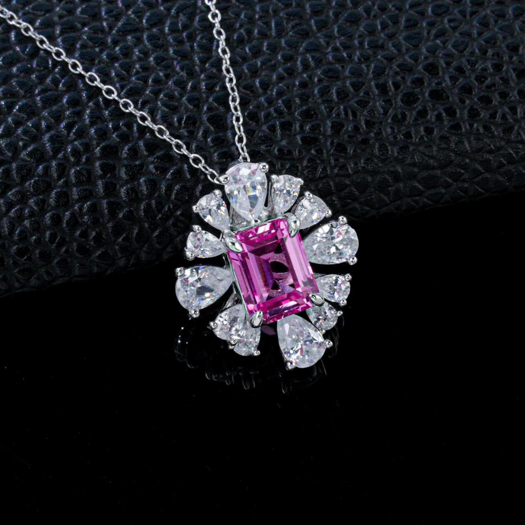 S925 Sterling Silver Pink Sapphire Flower Necklace for Women - Elegant Jewelry for Dating, Commuting, and Festivals