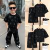 European Boys' Trendy Summer Fashion Set: Casual Short Sleeve & Long Pants with Rhinestones