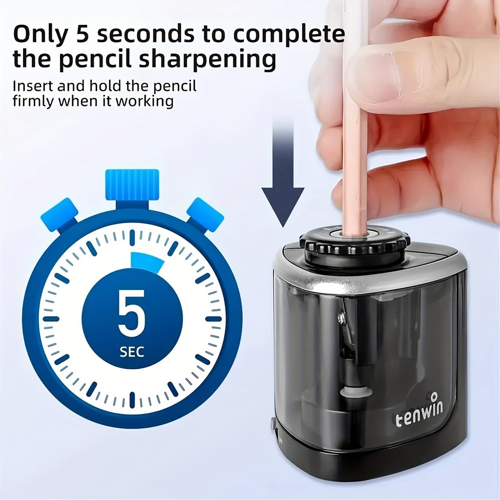1pc Stylish Black Electric Pencil Sharpener with Auto-Stop & Auto-Exclude Broken Leads - Fast & Efficient Sharpening, Durable PP Construction