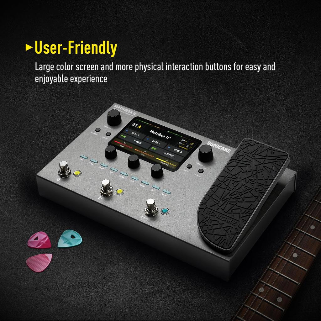 SONICAKE Matribox II Pedal with Over 200 Amp FX Stereo USB Audio Interface Multi-Effect Built-in Effects, Modeling, Loops, MIDI, OTG,
