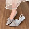 Summer New After The Ring Belt Sexy Banquet Bow Women's Shoes Pointy Comfortable Solid Color Elegant High Heel Sandals