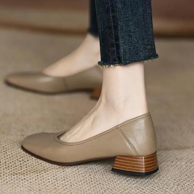 Seklūs moteriški batai su žemu kulnu Naujas prekės ženklas Madingi Elegantiški kvadratiniu pirštu Siurbliai Storas odinis Subrendusiems Biuro Suknelė Zapatillas Mujer