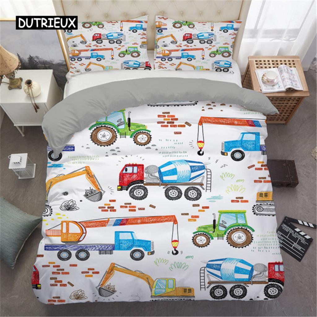 2/3-teiliges Einfache Cartoons Auto Bettwäscheset Hohe Qualität Kind Bagger Kran Polyester Bettbezug Einzeln Doppel Voll Queen King Size