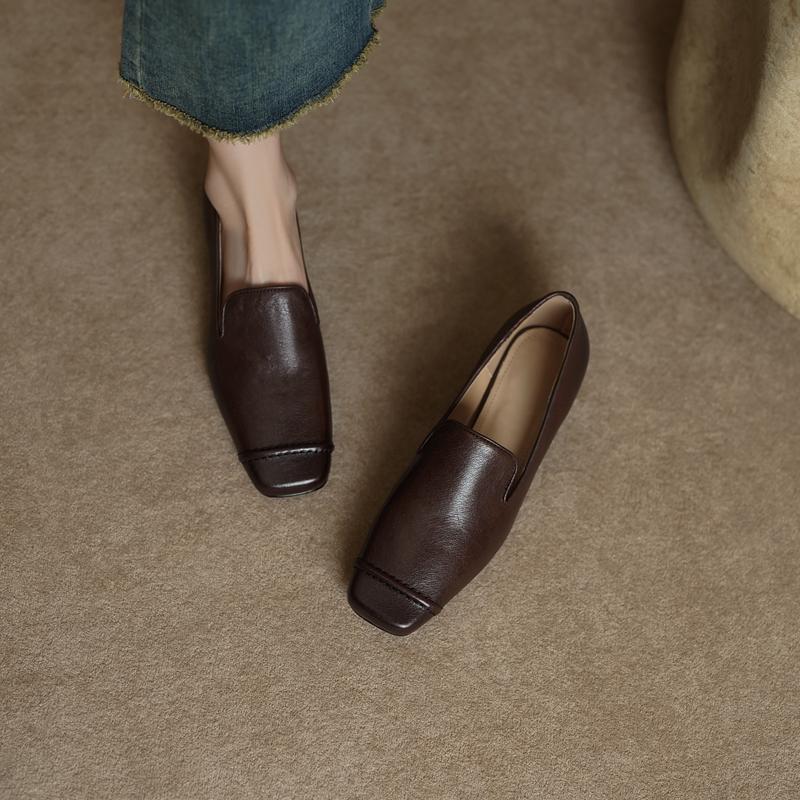 Fashion New Genuine Leather Mid Thick Heels High-quality Pumps Women Square Toe Retro Pumps Office Shoes Luxury Shoes for Women 2025