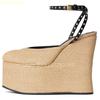 Shallow Ankle Strap Super High Heel Wedges Sandals Grass Woven Platform Women Summer Sandals 2025 New Linen Round Toe Sandals