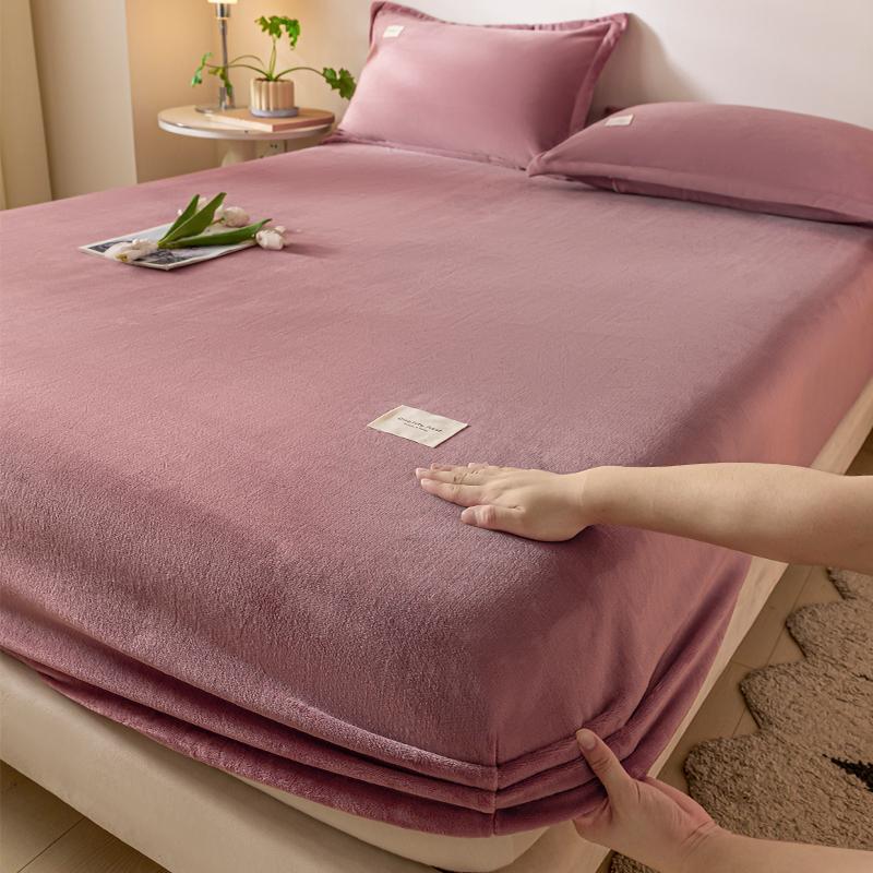 

Высококачественные Теплые и Толстые Эластичные Простыни на Резинке Регулируемый Фланелевый Зимний Наматрасник Бархатное Постельное Белье, 150/180/200 Разные Размеры Bed sheet (160x200x25cm) розовый