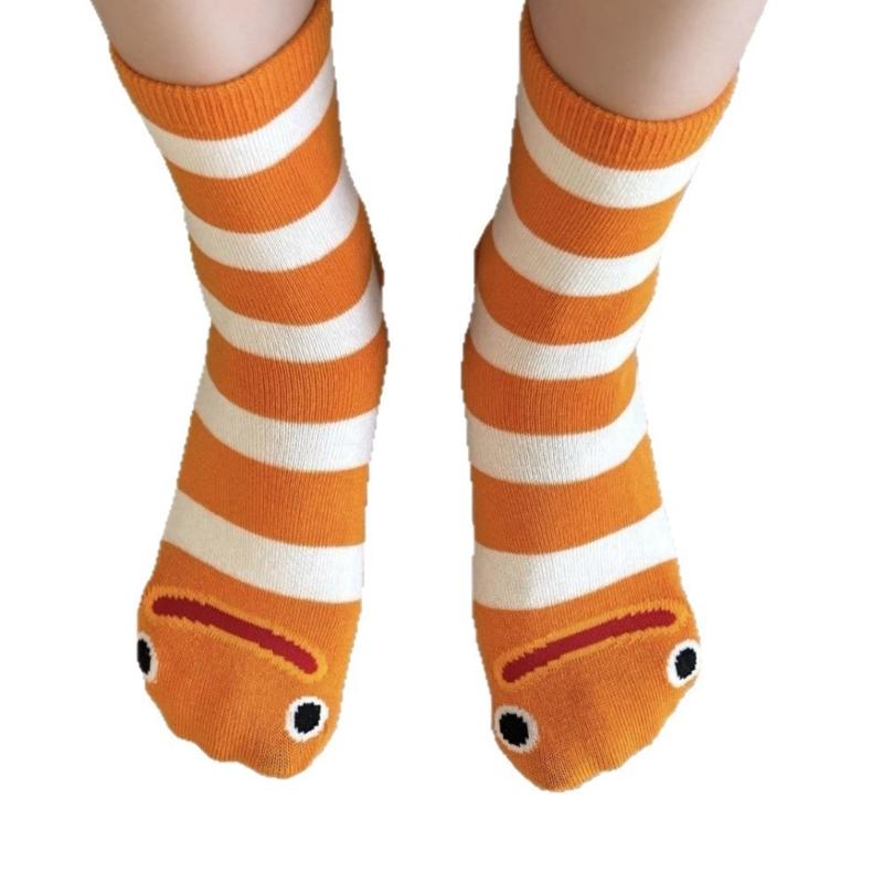 Lightweight Middle Calf Socks With Funny Eel Fish Stripe Pattern Nonslip Cuffs Creative Party Socks For Women And Men