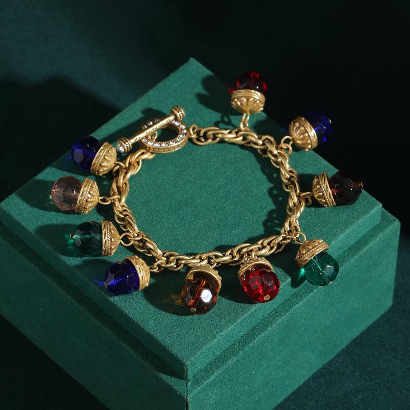 

Vintage Luxury Multicolor Crystal Chain Bracelet - 18K Gold Plated Adjustable Women s Jewelry Gift