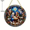 Round Acrylic Stained Sun Catcher - Vibrant Jesus Birth Design, Ideal for Porch & Garden Decor, Spiritual Home Decor, Four Seasons Decoration