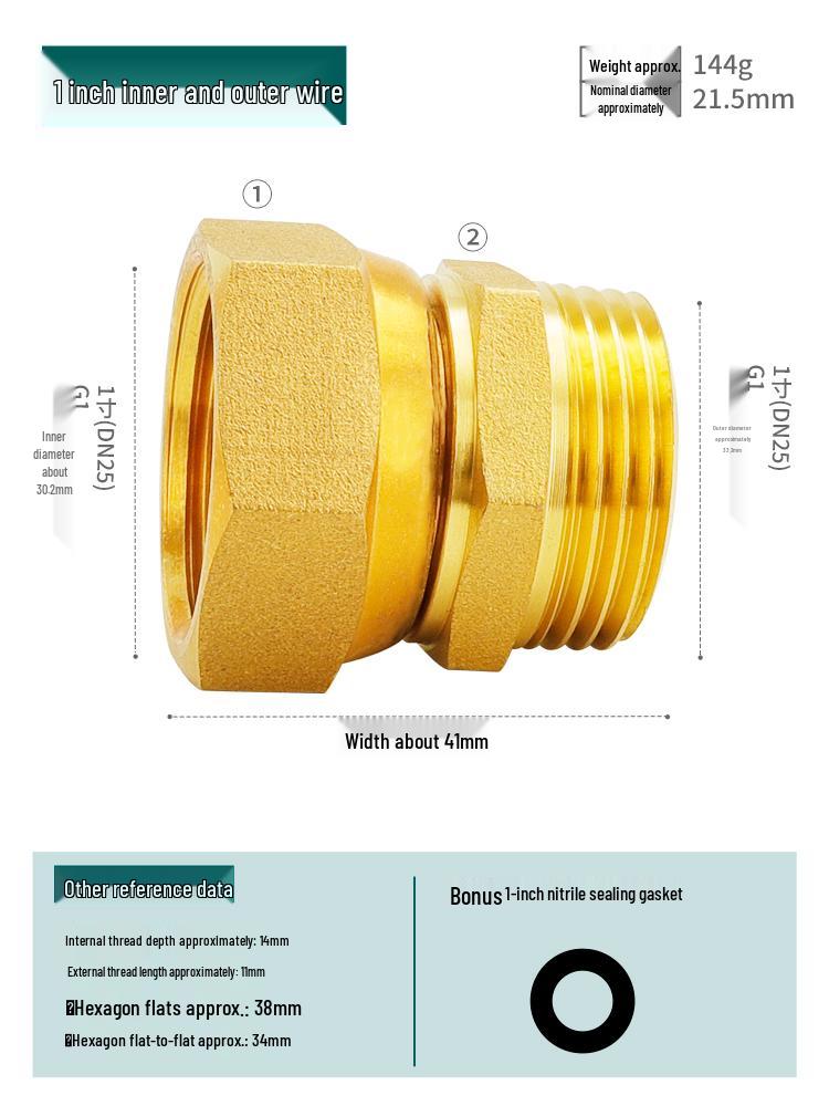 Reducing Copper Pipe Connector: Male/Female Threaded Union, 4 Points to 6 Points, 1 Inch