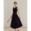 INMAN Black Sleeveless Drape Neck Dress