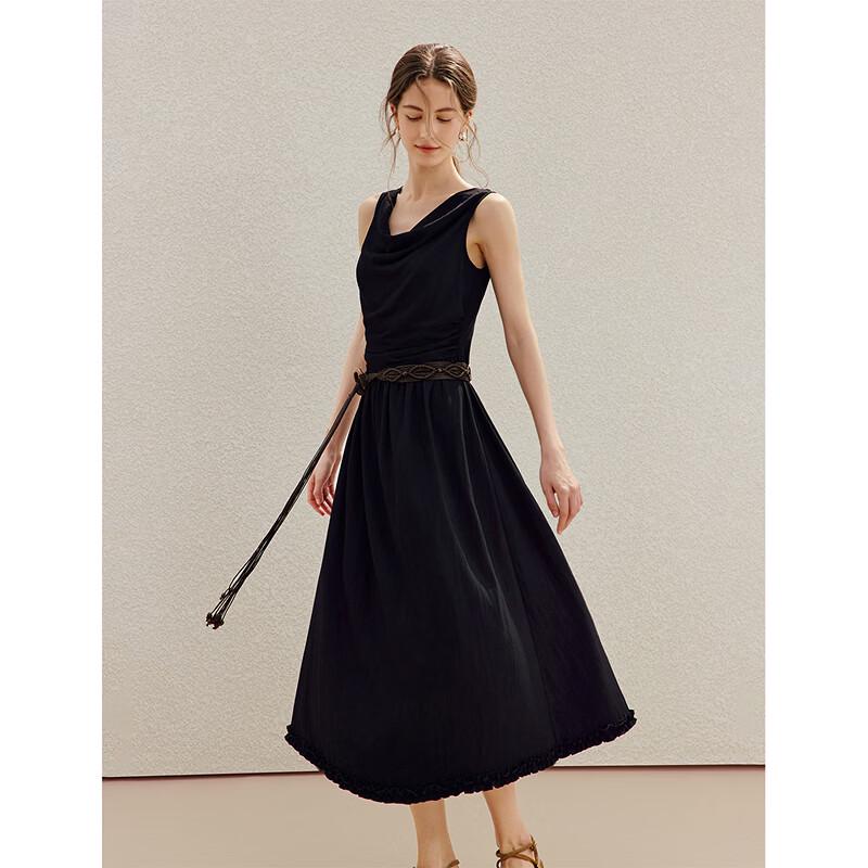 INMAN Black Sleeveless Drape Neck Dress