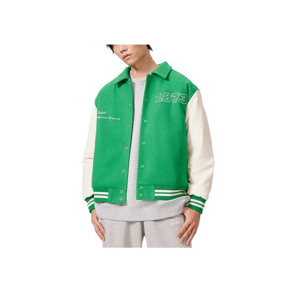 Levis FW22 Single-Breasted Letter Logo Embroidered Polo Baseball Jacket Unisex Jacket Green A5171-0003