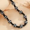 European and American Retro Black and White Checkerboard Contrasting Color Design Beaded Long Necklace Simple
