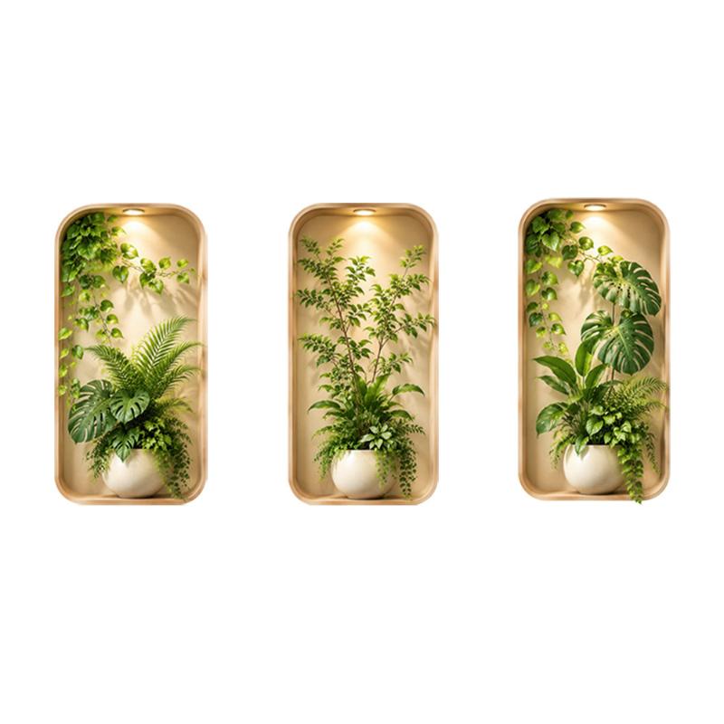3 Pezzi Piante Verdi Adesivo Murale Piante in Vaso Pittura Simulazione Per Soggiorno Decorazione Casa Parete di Sfondo Arte Adesivi Rimovibili