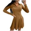 Women's Fashion Casual Long-sleeved Ruffled Short A-line Pleated Dress