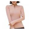 T-shirt da Donna a Manica Lunga, Colore Unico, Mezza Zip, Asciugatura Rapida, Blusa da Fitness e Palestra