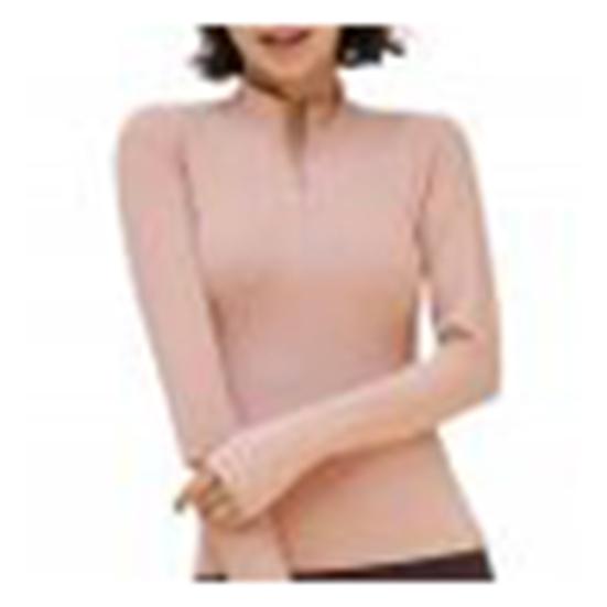 T-shirt da Donna a Manica Lunga, Colore Unico, Mezza Zip, Asciugatura Rapida, Blusa da Fitness e Palestra