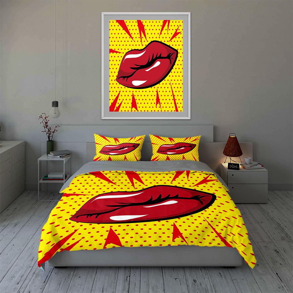 Pop art lips. Bedding Duvet cover sets Duvet covers Pillowcases gifts (1 * Duvet Cover 2 * Pillowcases, without duvet insert)