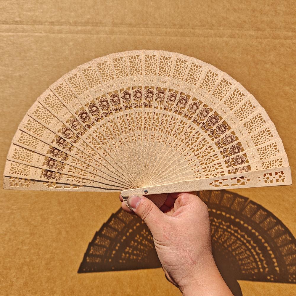 1pcs New Carved Chinese Style Wooden Folding Fan Wedding Decoration Party Sandalwood Home Supplies Hand Fan